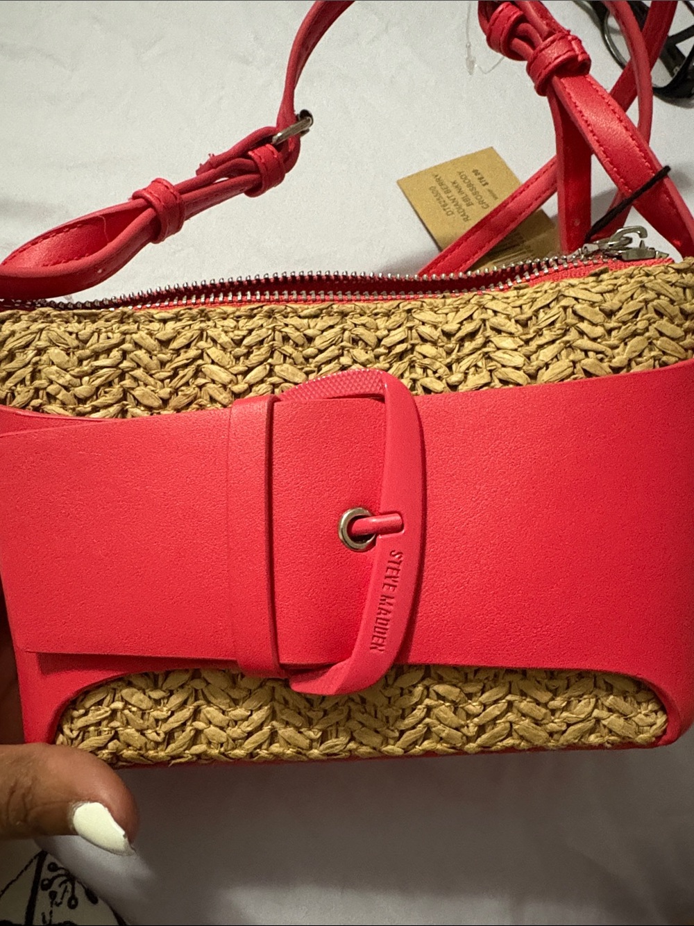 NWT Steve Madden Radiant Berry Raffia-Trim Crossbody Bag